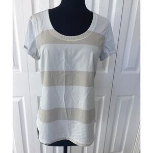 Lululemon Striped Short Sleeve Top Athletic Activewear Cutout Back white beige